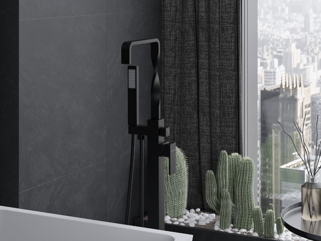 Fekete matt gres a fürdőszobában