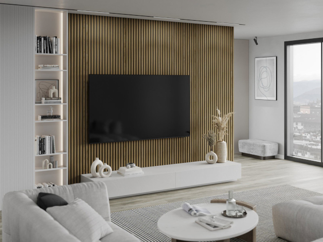 természetes tölgy lamellák a nappaliban