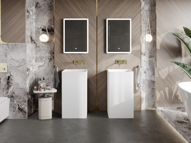 Kőhatású Mexen csempék a fürdőszobában