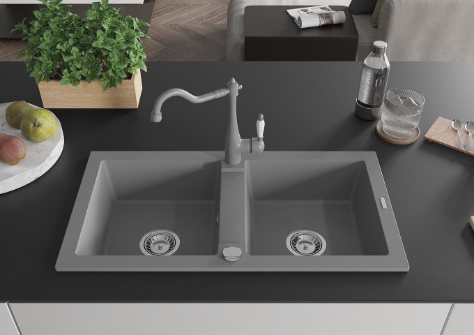 Gránit mosogatók kétkamrás szürke