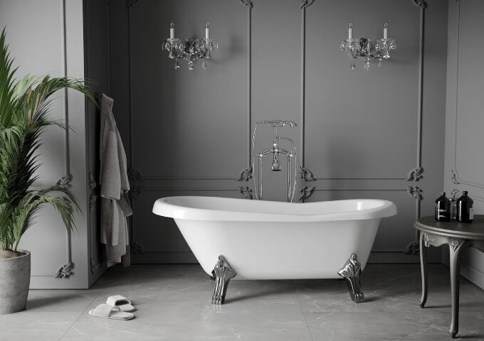 retro fürdőszoba kő utánzó burkolattal