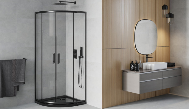 Fekete félköríves kabin minimalista stílusban