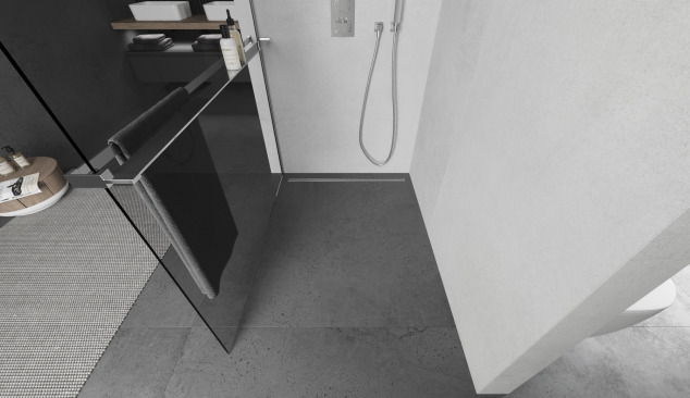 Zuhanyfal polccal modern stílusban